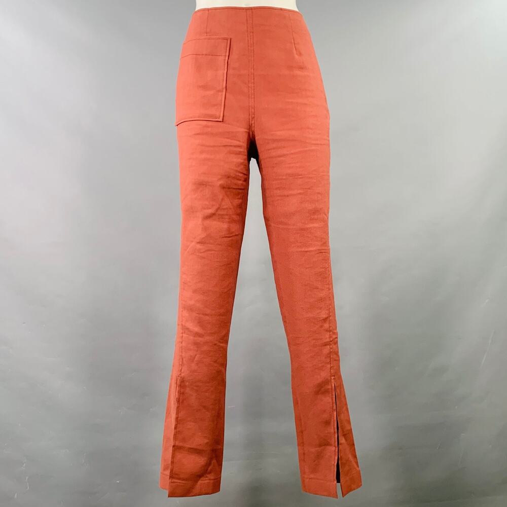 REJINA PYO Size 6 Brown Brick Linen Blend One Pocket Dress Pants